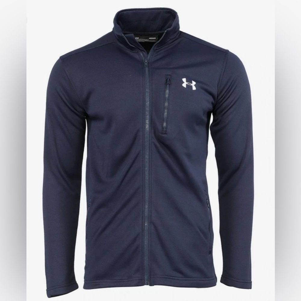 Under Armour Navy Full-Zip Performance Jacket with White Logo Loose Fit 2XL
